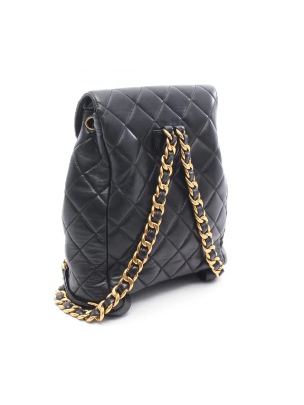 Chanel Backpack Quilted Turnlock Chain Black Lambskin Double